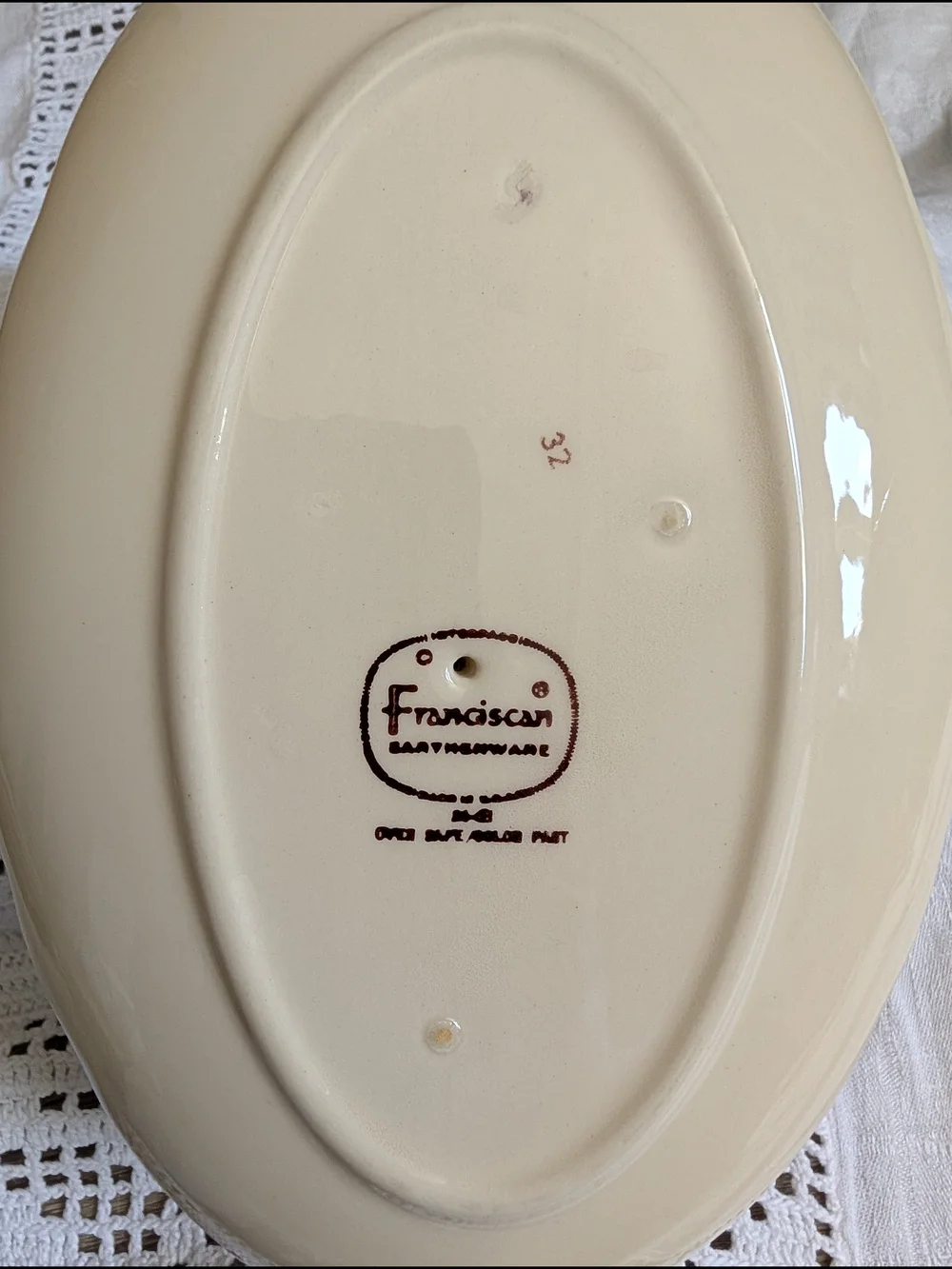 Franciscan Cream Ceramic Gravy Boat with Pink Floral and Green Leaves